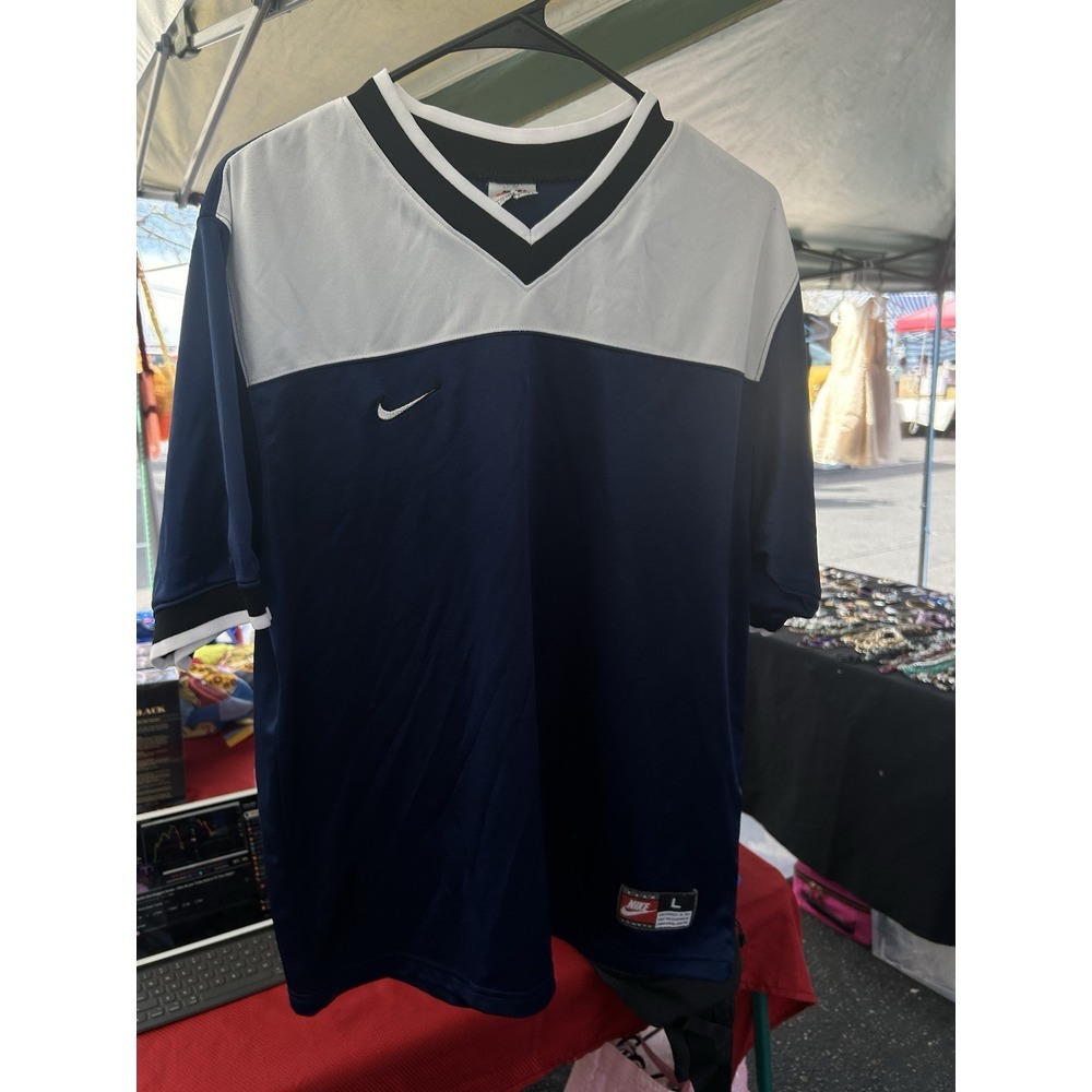 Vintage 90s Nike V‎ Neck Soccer Jersey Shirt Large Colorblock Swoosh Embroidered
